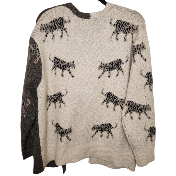 Talulah Tiger Print Colorblock Cardigan Sweater Medium Cozy Animal Print Knit - Picture 2 of 5